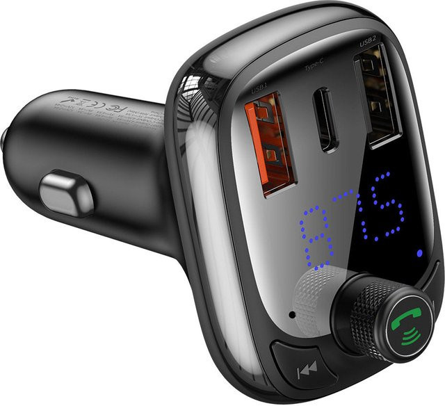 Baseus S-13 FM-Transmitter Bluetooth in Schwarz mit QC 3.0, PD, 2x USB-A, USB-C und microSD-Slot - Bild 1