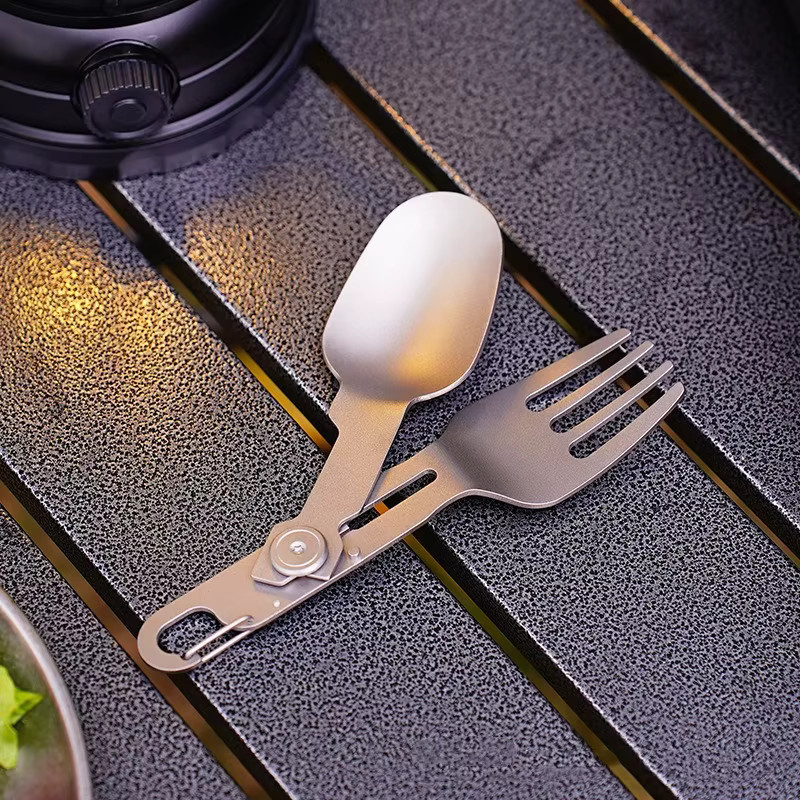 PACOONE Titan-Klappbesteck 2-in-1 in Silber Matt als tragbares Besteck für Camping und Wandern - Bild 5