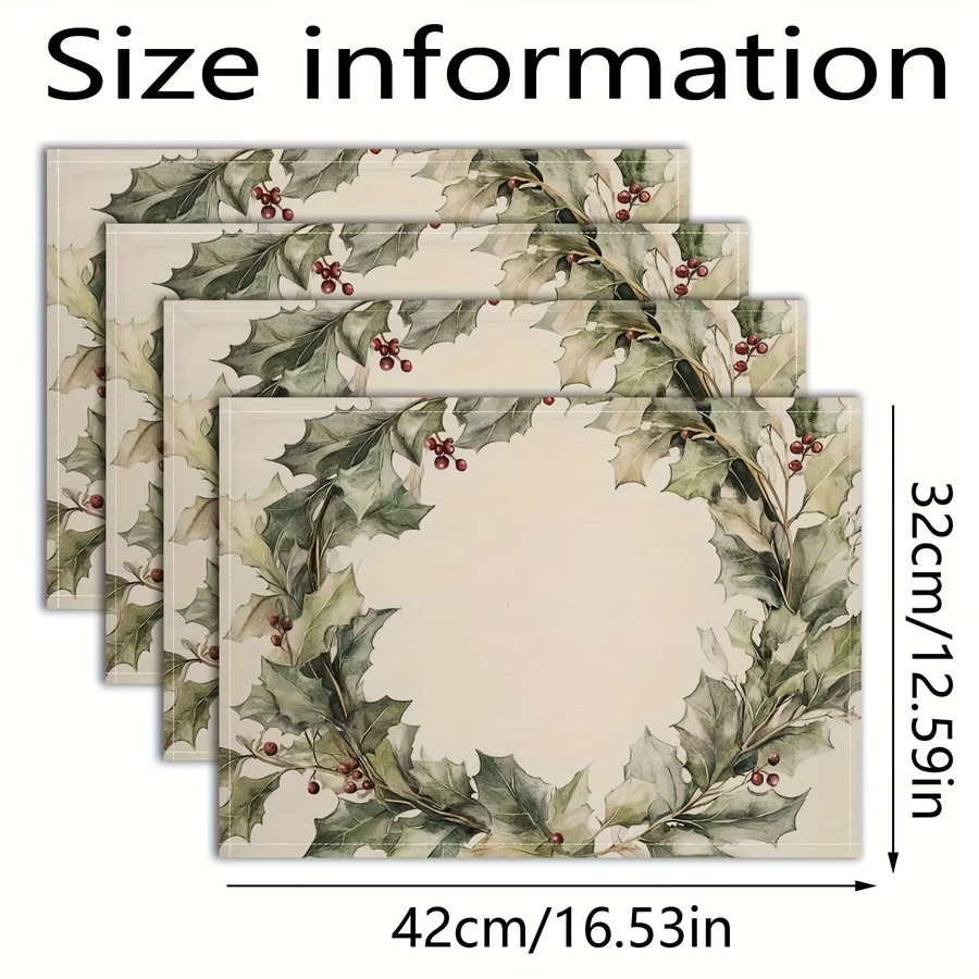 VIKAMA Holly Berry Tischsets im 4er-Set, rechteckig, mehrfarbig, florales Design für Weihnachten - Bild 2