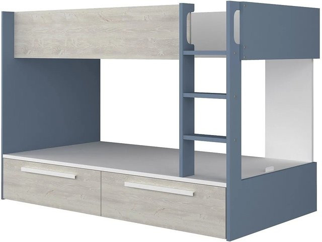 Etagenbett Tinoli von Vente-unique in Blau und Naturfarben mit Schubladen, Höhe: 205,6 cm, Breite: 90 cm, Tiefe: 200 cm - Bild 1