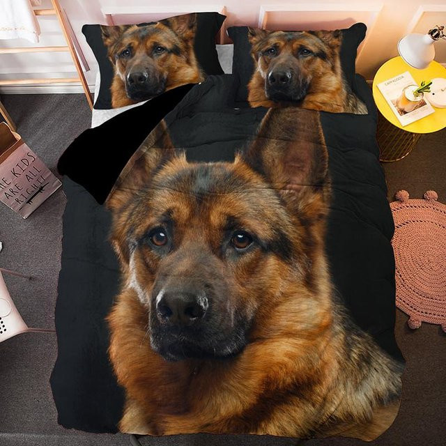 3-teiliges Bettwäsche-Set mit Deutscher Schäferhund Motiv, 3D-Design für Kinder, Schwarz, B/H: 140 x 200 cm - Bild 1