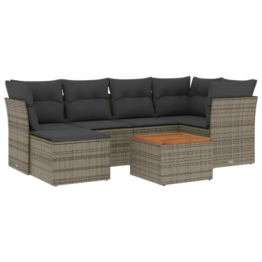 vidaXL 7-tlg Garten-Sofagarnitur in L-Form aus grauem Poly-Rattan mit Kissen und pulverbeschichtetem Stahlgestell - Bild 2