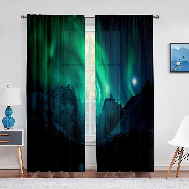 Aurora Borealis Transparenter Voile-Vorhang mit Natur-Muster, Tüllvorhang mit Ösen, Breite: 100 cm, Höhe: 250 cm - Bild 1