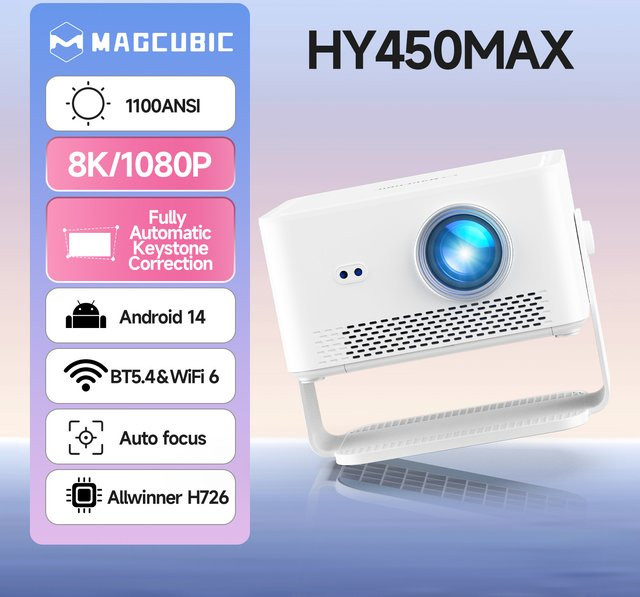 Magcubic HY450MAX Tragbarer Outdoor-Projektor in Weiß mit 1100 ANSI, 1080P Full HD, Autofokus, 8K-Unterstützung, Android 14 und WiFi6 - Bild 1
