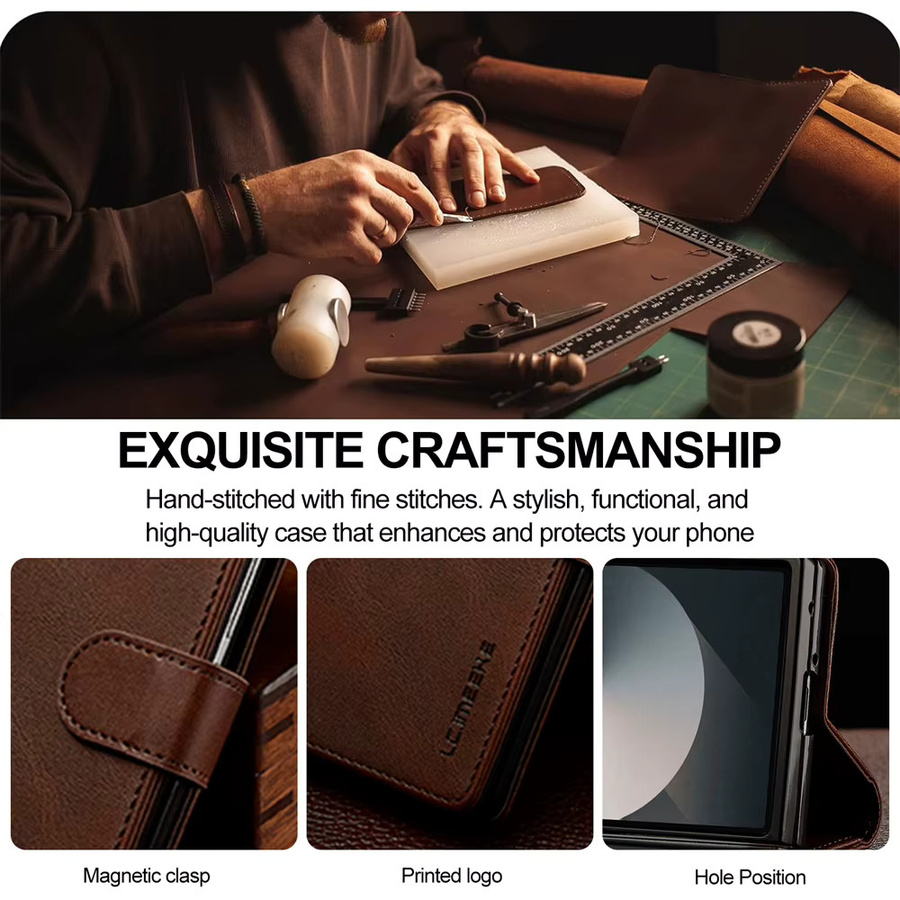 SZMUGUA Wallet Case mit Kartenhalter aus PU Leder für Samsung Galaxy Z Fold 7 6 5 4 3 5G in Gelb und Braun - Bild 3