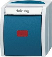 Busch-Jaeger Heizungsnotschalter AP mit Namensschild 2601/2 SKWNH-53, IP44, Lichtgrau und Blau-Grün - Bild 1