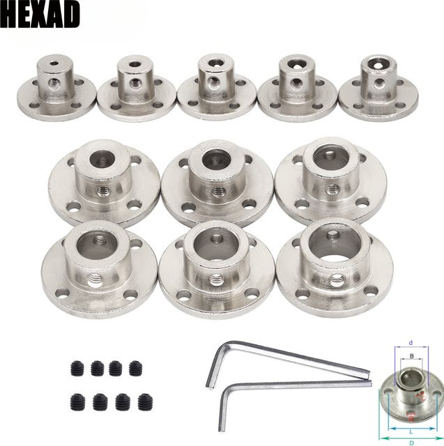 Starre Flanschkupplung Motor Guide Welle Koppler Stecker in Silber mit Schraubenschlüssel und Schrauben für verschiedene Durchmesser von 2 mm bis 14 mm - Bild 1