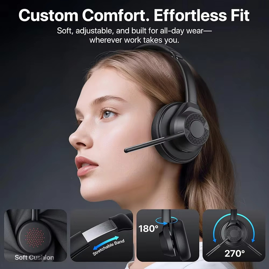 Arikasen Kabelloses Bluetooth-Headset mit Geräuschunterdrückung und Multipoint-Verbindung in Schwarz - Bild 4