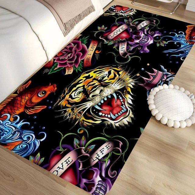 Potdemiel Teppich im nordischen Stil mit Tiger-Motiv, Multicolor, ideal als Fußmatte für Badezimmer, Toilette oder Schlafzimmer - Bild 1