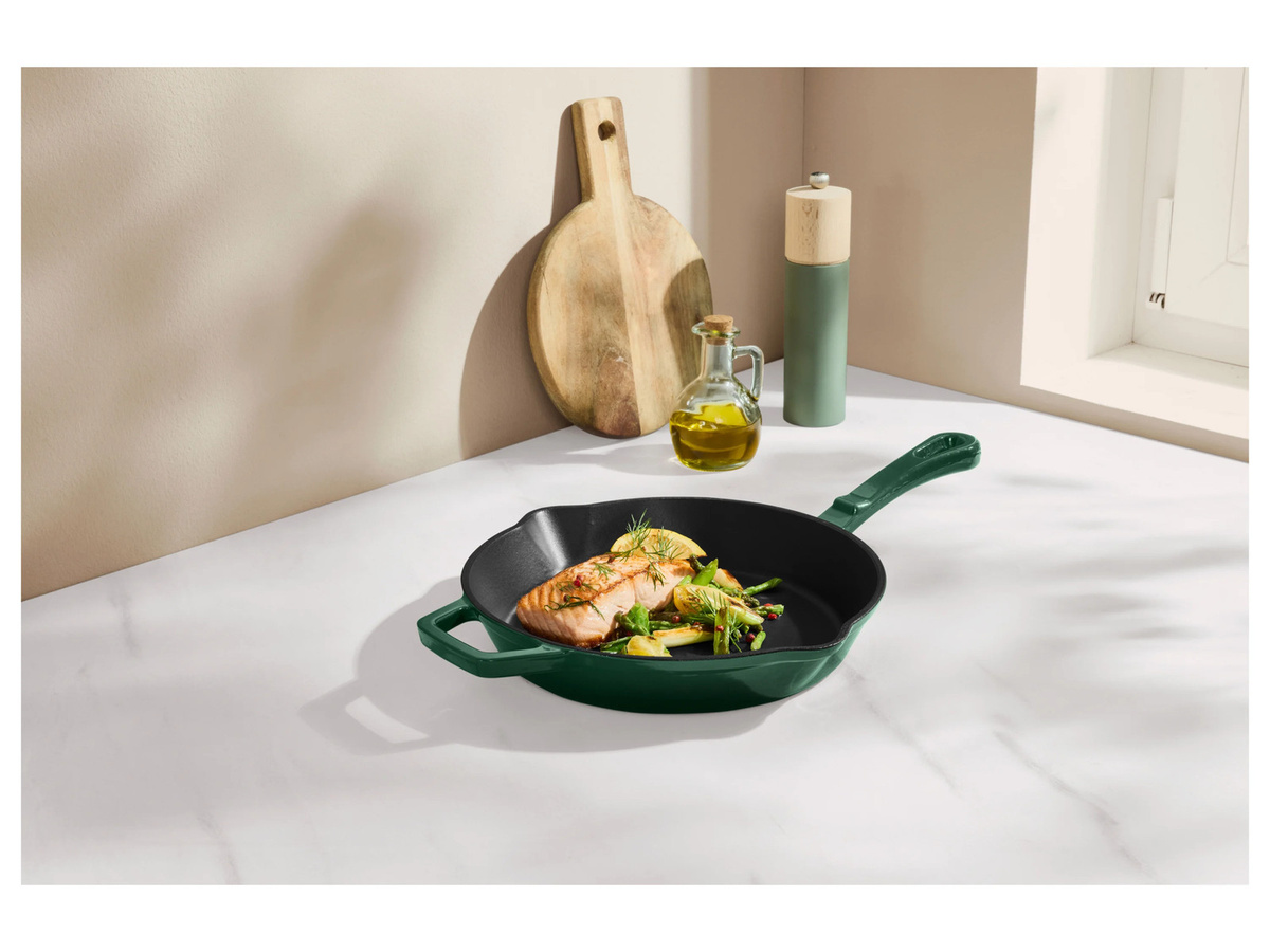 SILVERCREST Premium-Gusseisenpfanne als Grillpfanne, emailliert, Grün, Durchmesser: 28,0 cm - Bild 2