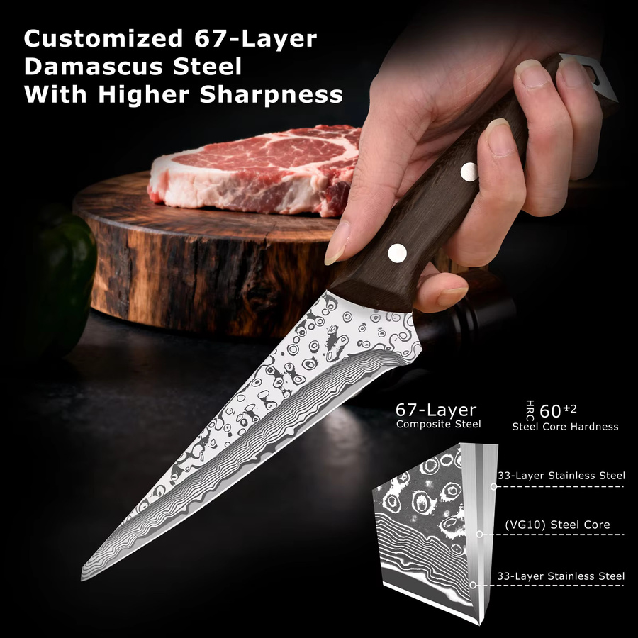 XIAOTIANLAI Japanisches Kochmesser-Set, 3-teilig, Silber, mit Holzgriff zum Schneiden von Fleisch und Geflügel - Bild 5