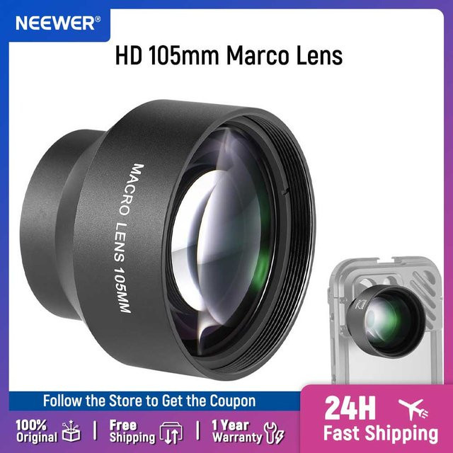 NEEWER HD-Makroobjektiv 105 mm in Schwarz für iPhone und Samsung mit 17-mm-Gewinde und Objektivhalterung - Bild 1