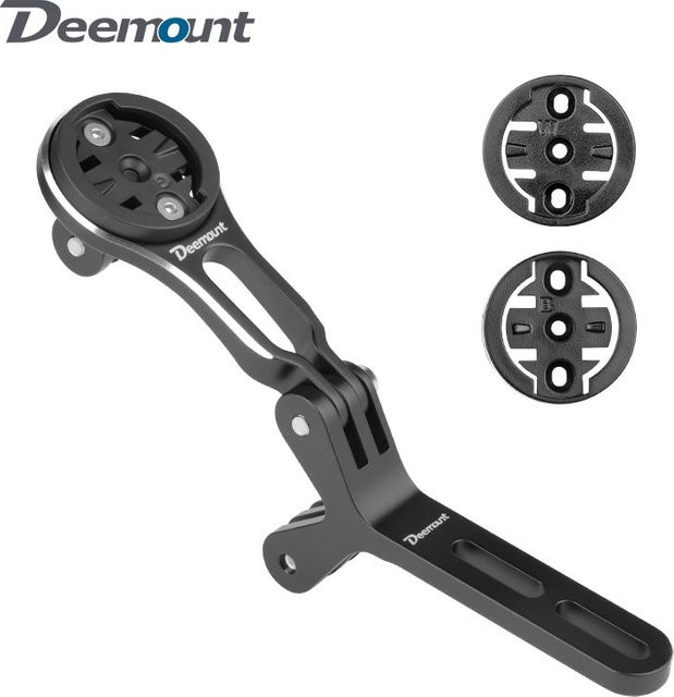 DEEMOUNT Fahrrad Lenker Tachometerhalter Schwarz mit 3 Basishaltern und Doppeladapter für Licht und Kamera, passend für Garmin Wahoo Bryton - Bild 1