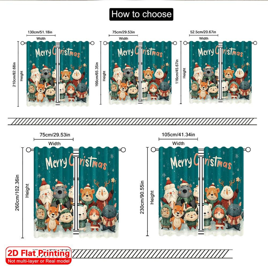 Set aus 2 flachen Druck-Vorhängen Merry Christmas in Multicolor, Polyester, B: 100 cm, H: 70 cm - Bild 2