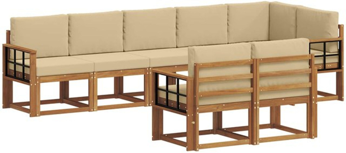 Modernes Outdoor-Sofagarnitur Set aus Akazie Holz mit 8-teiligen Kissen in Natur und Beige von vidaXL - Bild 1
