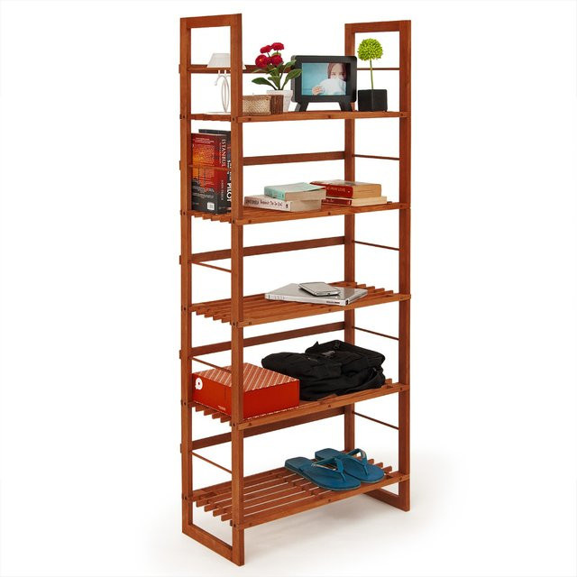 Deuba Holzregal Öland aus Echtholz in Braun, modern und freistehend, H: 135,5 cm, B: 57 cm, T: 26 cm - Bild 1