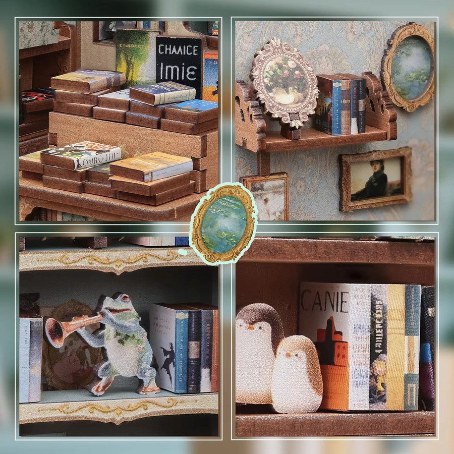CUTEBEE DIY-Bücherladen-Puppenhaus-Bausatz, Holz, mit Licht - Bild 4