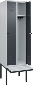 C+P Spind Classic PLUS Spind mit Sitzbank, 2 Abteile, Lichtgrau, B/T/H: 212 x 60 x 81,5 cm - Bild 1