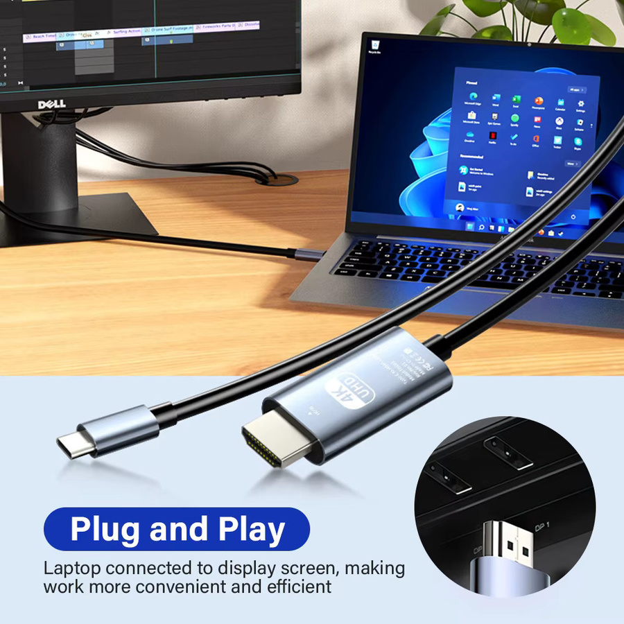 Nephy USB-C auf HDMI Kabel 2m für iPhone 15, MacBook Air, iPad und Samsung Pixel, 4K 60Hz/30Hz Konverter Adapter - Bild 4