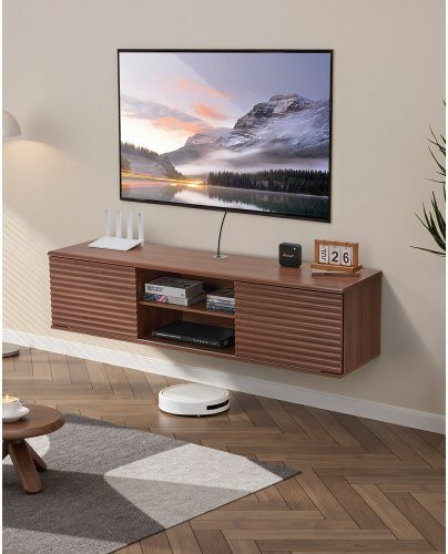 VEVOR Floating TV Stand Wandregal in Braun mit verstellbarem Regal und Schiebetüren im modernen Stil - Bild 1