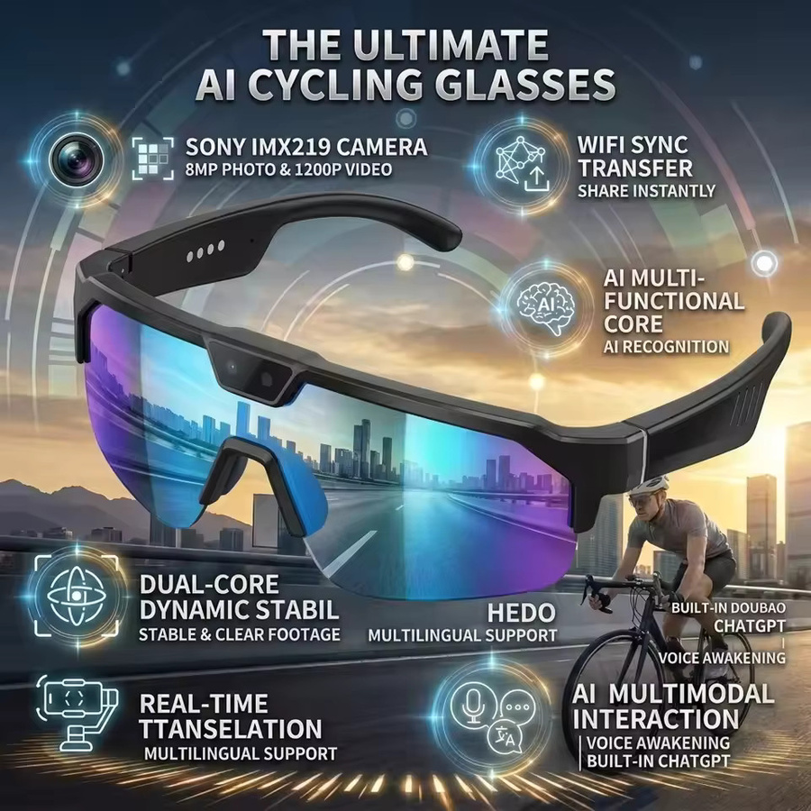 GUHUAVMI Outdoor AI Smart-Brille für Herren mit HD 800W Kamera, Bluetooth-Anruffunktion, Übersetzungsfunktion und Anti-UV-Schutz in Schwarz oder Blau - Bild 6