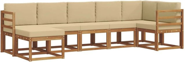 vidaXL Outdoor-Sofagarnitur 7-teilig aus massivem Akazienholz mit Kissen in Natur und Beige - Bild 1