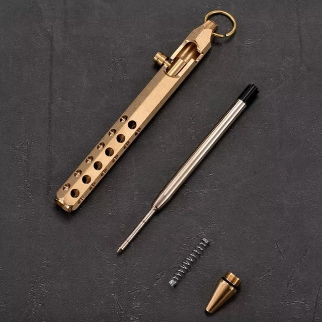 Retro Kugelschreiber aus Messing in Gold mit 1,0 mm mittlerer Spitze und Bolzenmechanismus - Bild 1