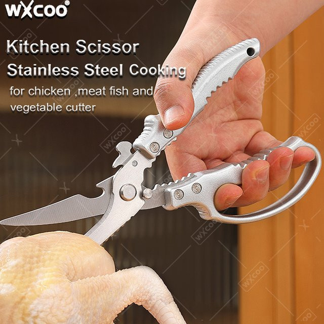WXCOO Küchenschere aus Edelstahl in Silber als multifunktionale Hühnerschere für Fleisch, Gemüse und Fisch mit rutschfestem Griff - Bild 1