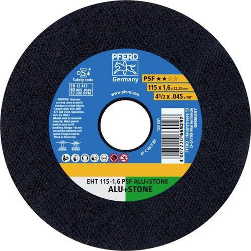 PFERD Trennscheibe EHT 115-1,6 PSF ALU+STONE für Aluminium, NE-Metalle, Stein und PVC, Durchmesser: 115 mm, Bohrung: 22,23 mm, Farbe: Schwarz, 25 Stück - Bild 1
