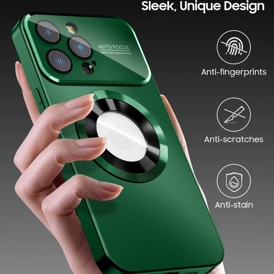 Stoßfeste Glas-Kamera-Magnet-Hülle für Apple iPhone kompatibel mit MagSafe in Grau und Grün - Bild 2