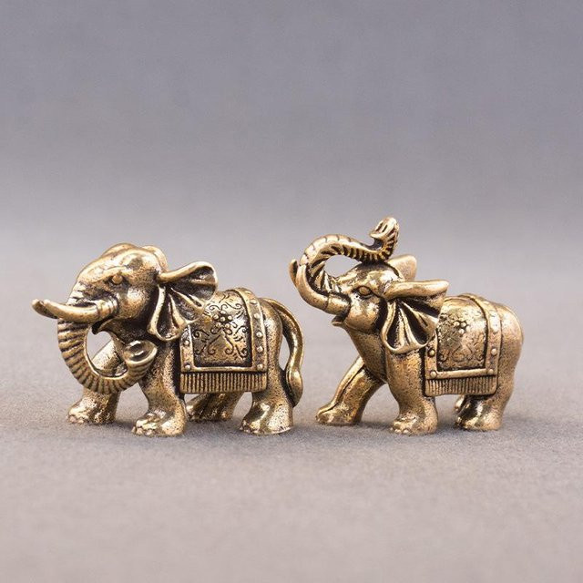 JETTING Miniaturfigur Glückselefant aus Messing in Bronze und Gold als antike Tierstatue - Bild 1