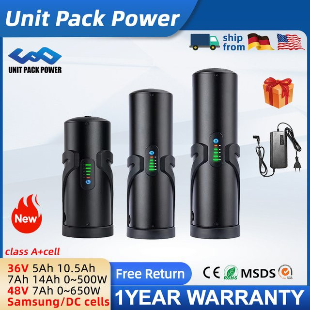 UNITPACKPOWER Mini-Flaschenakku 36V 5Ah Li-Ionen-Polymer-Akku in Schwarz für E-Bikes - Bild 1