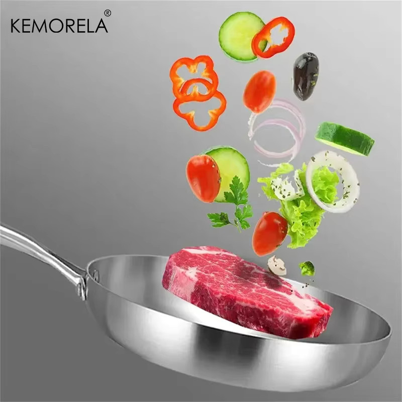KEMORELA Edelstahl Wok Pfanne Set, 5-lagige Antihaft-Pfannen aus 304 Edelstahl, Silber - Bild 4