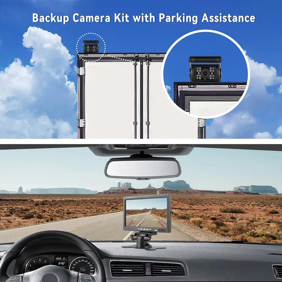 Queender Auto-Monitor-Bildschirm mit zwei Kameras für LKW, Bus und Wohnmobil in Schwarz mit Nachtsicht und wasserdichter Rückfahrkamera, 12–24 V, universell einsetzbar - Bild 3