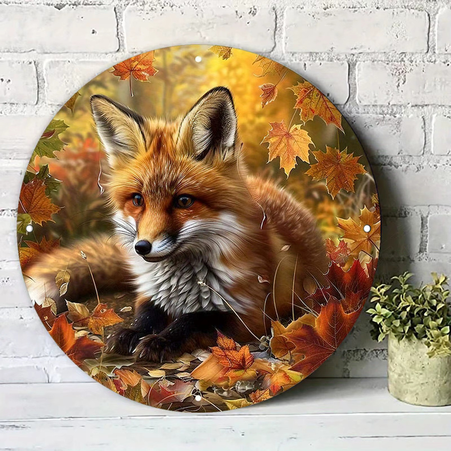 Potdemiel Rundes Metallschild Fuchs in Herbstlandschaft, Durchmesser: 20 cm, Mehrfarbig - Bild 2