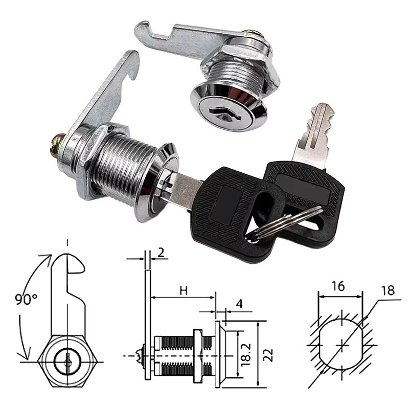 Sicherheitsschloss Set aus Metall in Silber für Schrank, Spind, Briefkasten oder Schublade mit Schlüssel, erhältlich in den Größen 16mm, 20mm, 25mm und 30mm - Bild 2