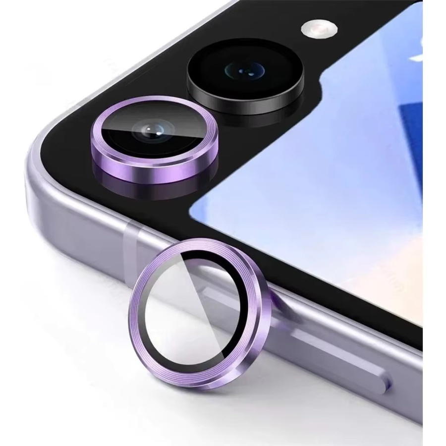 Samsung Galaxy Z Flip 7 6 5 4 Kamera Schutz Set aus gehärtetem Glas mit Metall Ring in Pink - Bild 7
