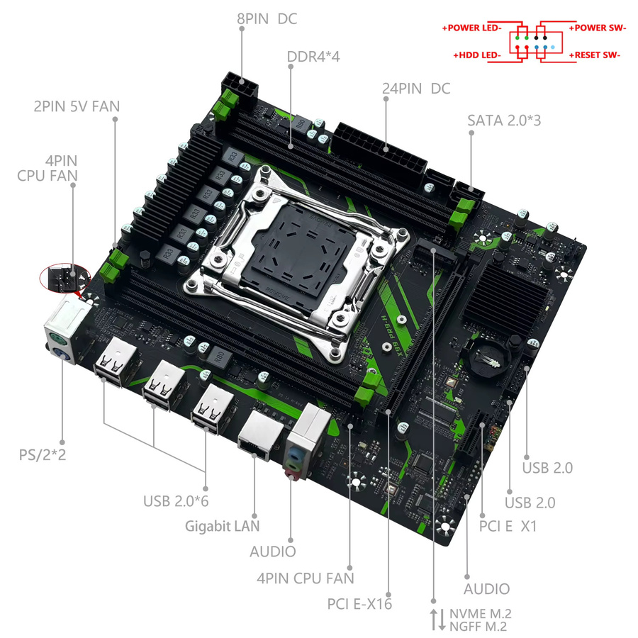 Machinist PR9-H X99 Motherboard Set Combo mit Xeon E5 2670 V3 CPU und 16G DDR4 ECC RAM sowie M.2 NVMe Support in Schwarz - Bild 2