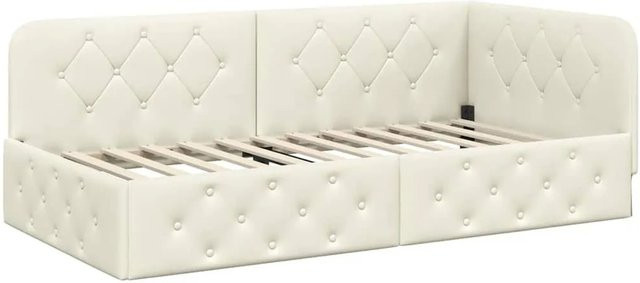 vidaXL Eckbettgestell mit Kopfteil aus Samt in Beige, B/T/H: 204 x 100 x 140 cm - Bild 1