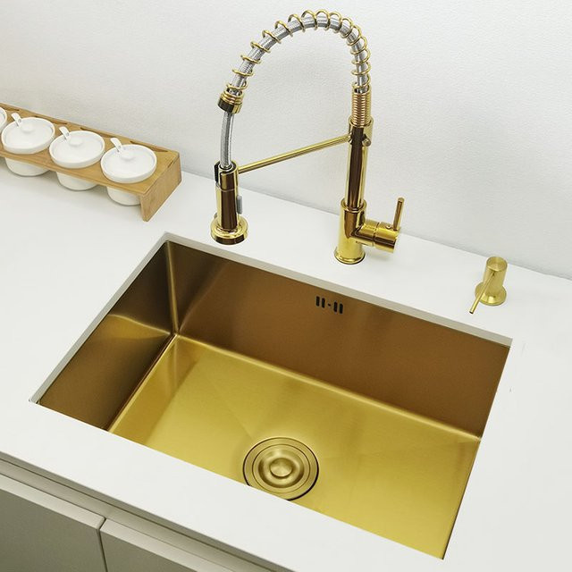 CKWS Küchenspüle aus Edelstahl 304 in Gold, Unterbau-Waschbecken für Bar oder Küche, B/T/H: 45 x 40 x 20 cm - Bild 1