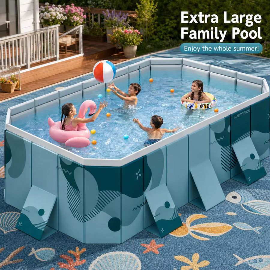Faltbarer aufblasbarer Swimmingpool aus verschleißfestem PVC für Kinder und Erwachsene, rechteckig, grün und blau, B: 300 cm, H: 55 cm - Bild 2