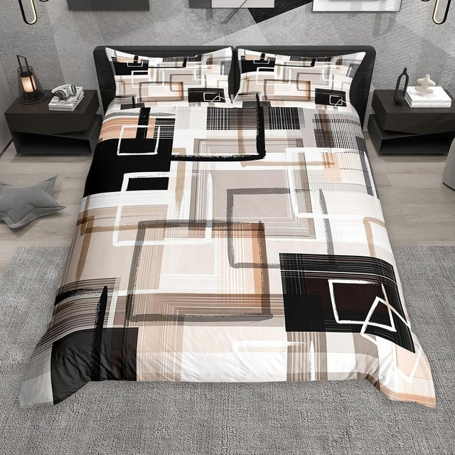 Homewish Bettwäsche-Set mit geometrischem Karomuster in Schwarz, bestehend aus 1x Bettbezug und 1x Kissenbezug, Material Mikrofaser/Polyester, B/H: 100 x 135 cm - Bild 1