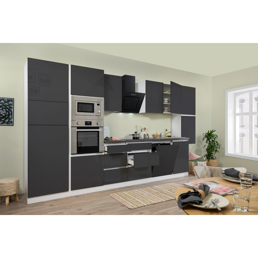 Respekta Premium Küchenzeile grifflos in Grau und Weiß Hochglanz mit puristischem Design, B: 395 cm, H: 220,5 cm, T: 55,5 cm - Bild 2
