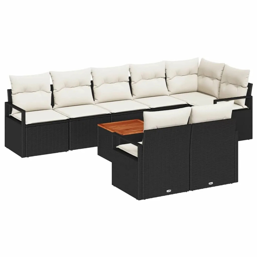 vidaXL Garten-Sofa-Set aus Polyrattan in Schwarz mit 9 Teilen und Kissen in Schwarz-Creme - Bild 2