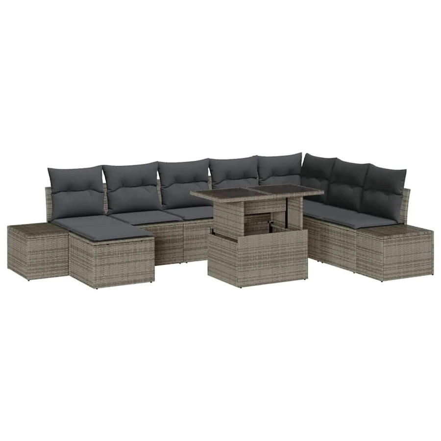 vidaXL 9-tlg. Garten-Sofa-Set in U-Form aus Poly-Rattan mit Polster und Stauraum, Grau - Bild 2