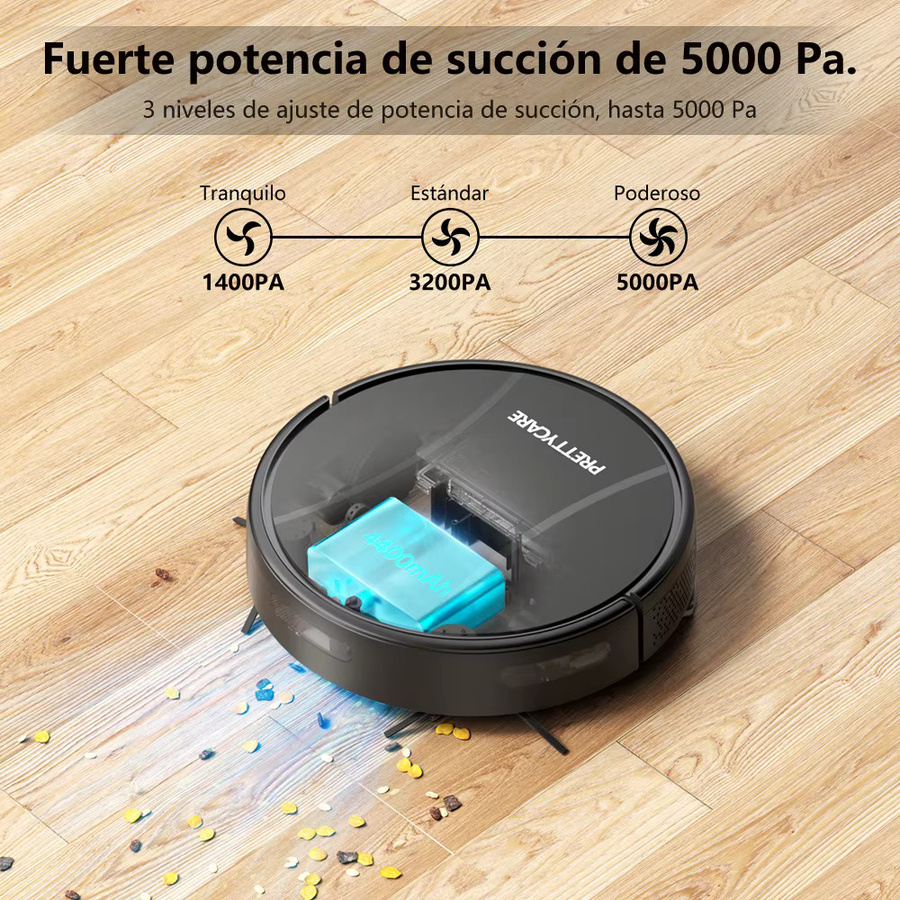 PrettyCare C2 Roboter-Staubsauger und Bodenwischer, 5000Pa Saugkraft, Schwarz, mit App-Steuerung und WiFi-Unterstützung - Bild 2
