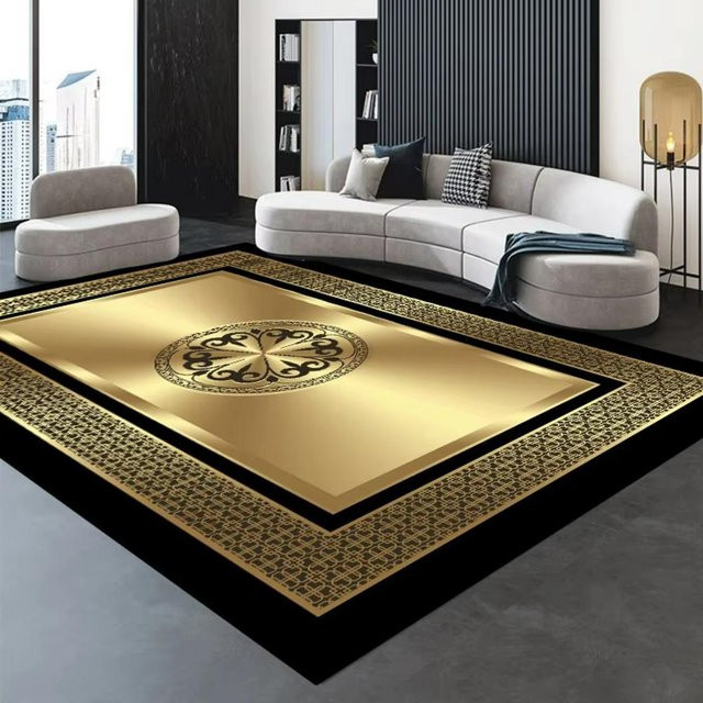 Karpetti Geometrischer Teppich in Gold, moderner rechteckiger Bodenbelag aus Polyester, B/T: 60 x 40 cm - Bild 1