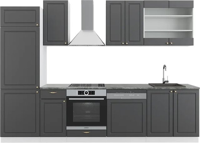 Vicco Fame-Line Küchenzeile modern in Anthrazit, Gold und Weiß, Breite: 300 cm - Bild 1