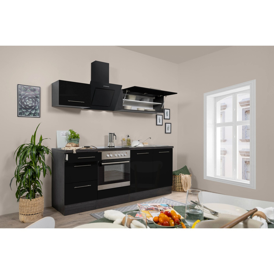 Respekta Premium Küchenzeile modern in Schwarz Hochglanz und Grau mit Soft-Close-Türen, Breite: 210 cm, Höhe: 200 cm, Tiefe: 60 cm - Bild 2