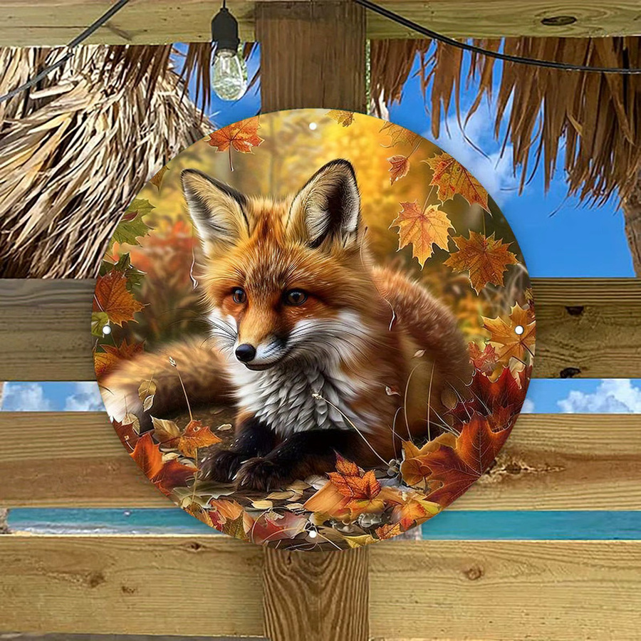 Potdemiel Rundes Metallschild Fuchs in Herbstlandschaft, Durchmesser: 20 cm, Mehrfarbig - Bild 5